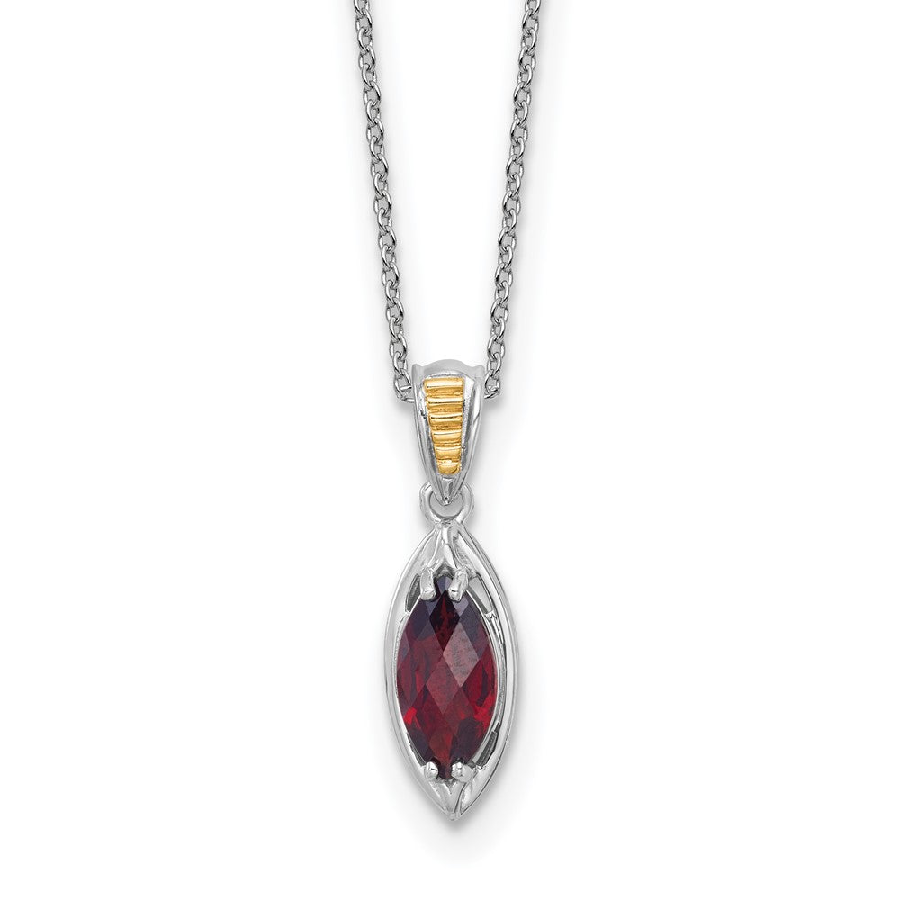 Sterling Silver RH-plated w/14k Accent Garnet Navette Necklace