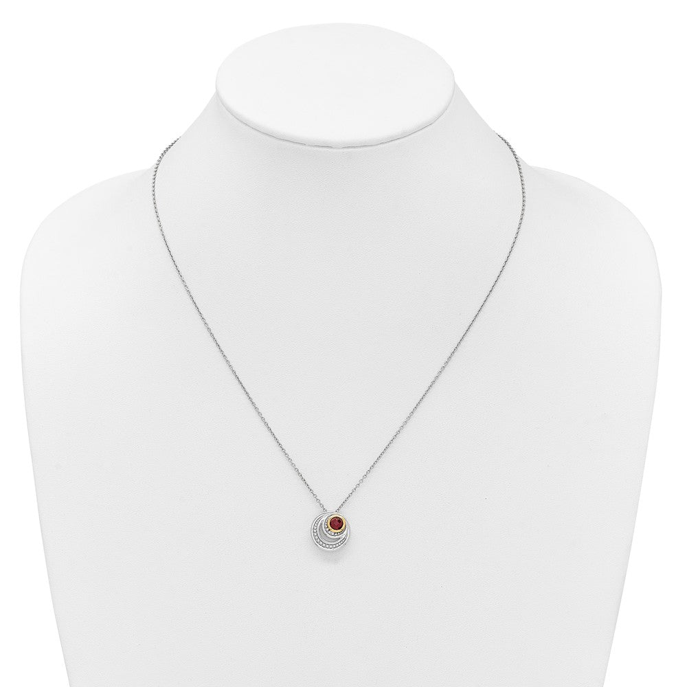 Sterling Silver RH-plated w/14K Accent Garnet Circle Necklace