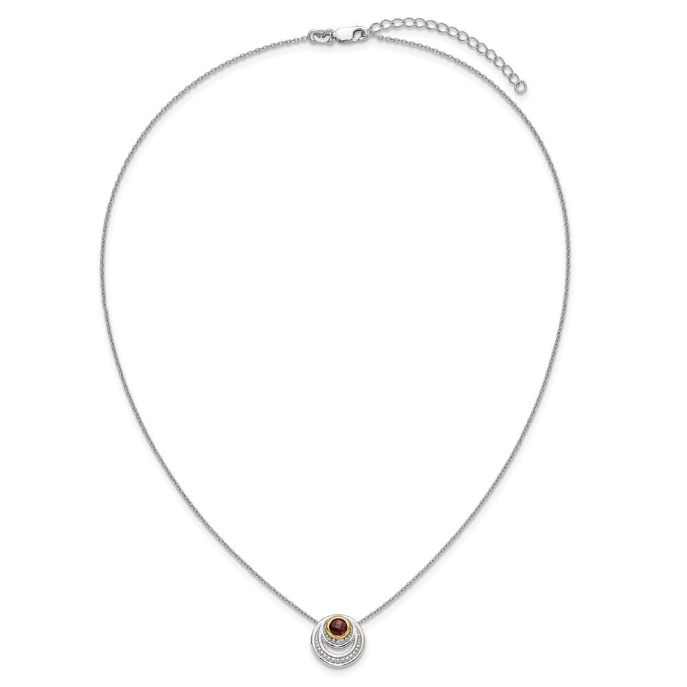 Sterling Silver RH-plated w/14K Accent Garnet Circle Necklace