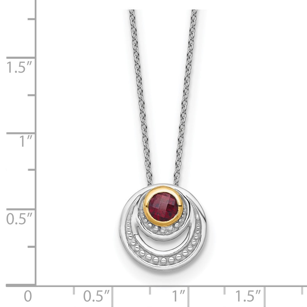 Sterling Silver RH-plated w/14K Accent Garnet Circle Necklace