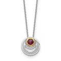 Sterling Silver RH-plated w/14K Accent Garnet Circle Necklace