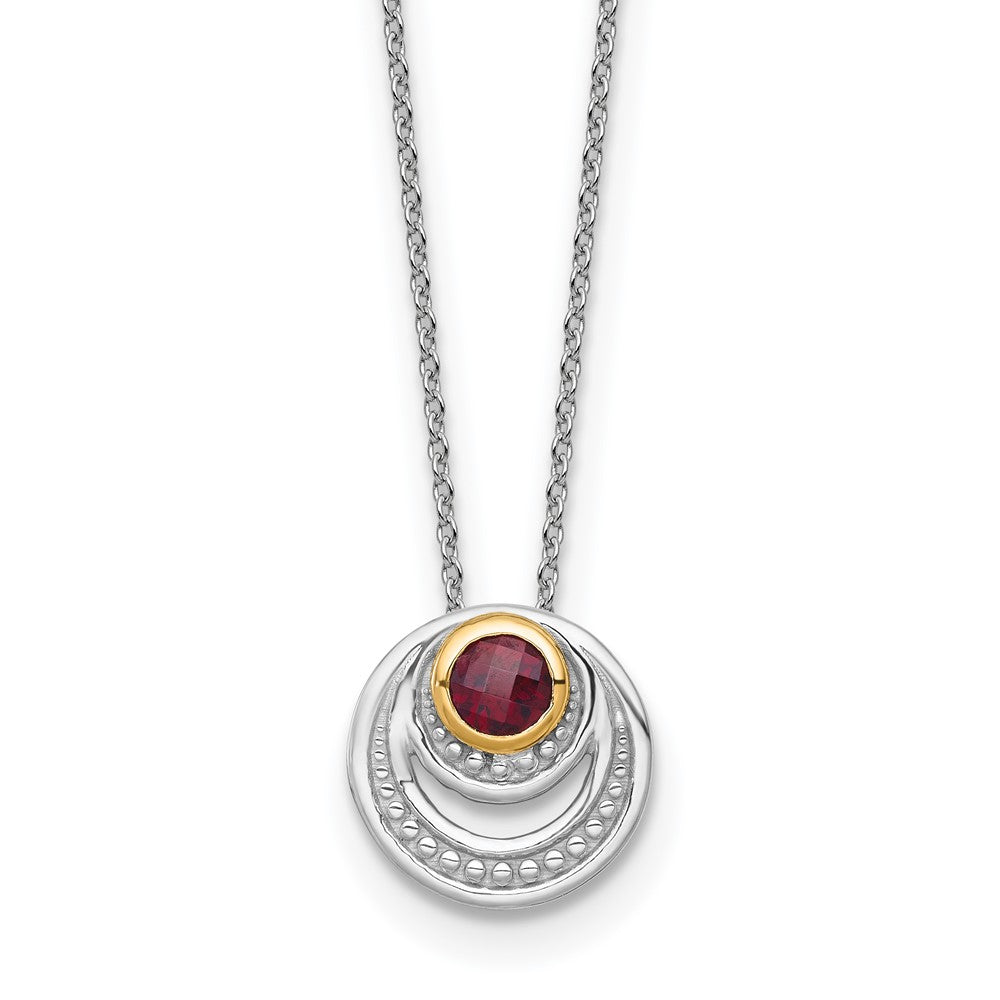 Sterling Silver RH-plated w/14K Accent Garnet Circle Necklace