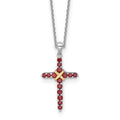 Sterling Silver Rhodium-plated w/14k Accent Garnet Cross Necklace