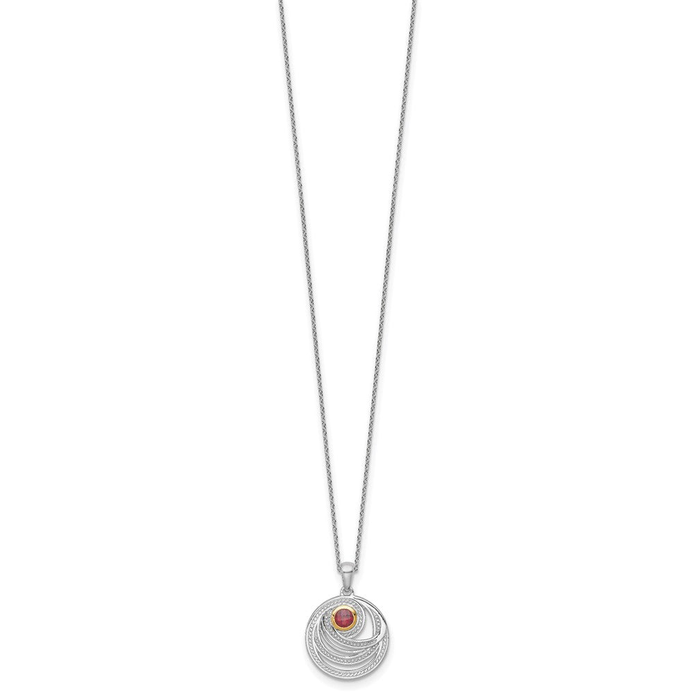 Sterling Silver RH-plated w/14k Accent Garnet Round Swirl Necklace