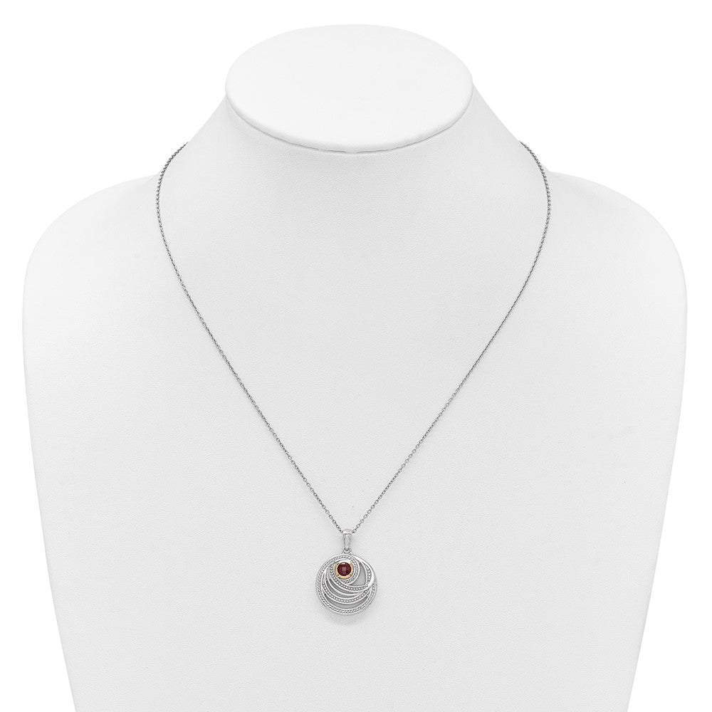 Sterling Silver RH-plated w/14k Accent Garnet Round Swirl Necklace