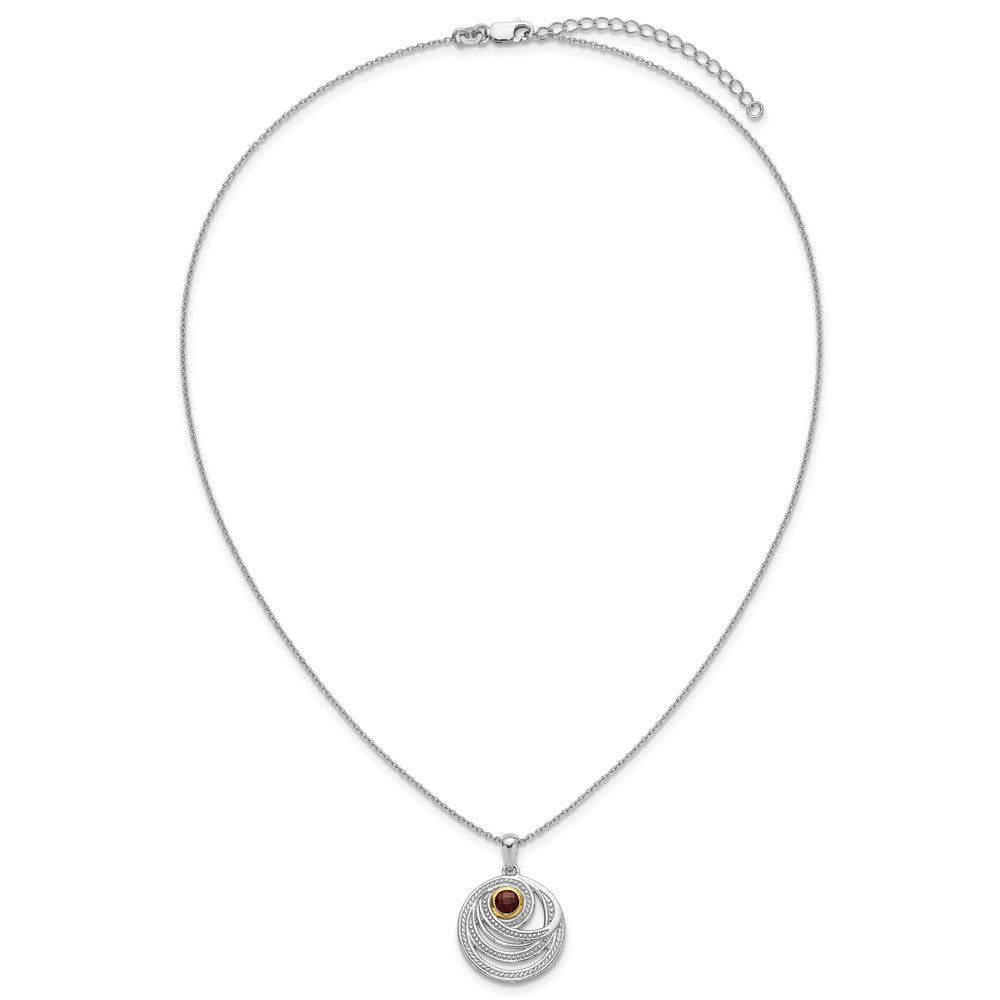 Sterling Silver RH-plated w/14k Accent Garnet Round Swirl Necklace