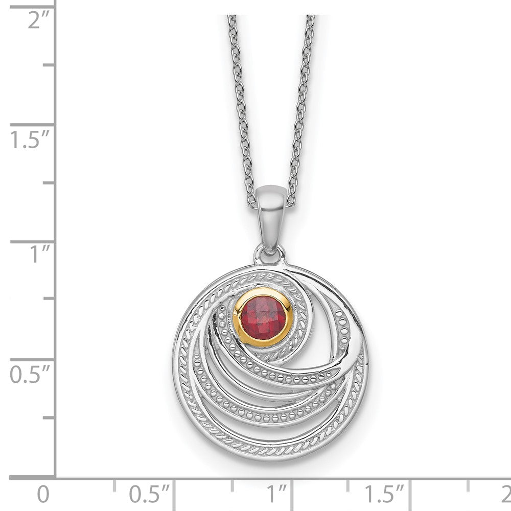 Sterling Silver RH-plated w/14k Accent Garnet Round Swirl Necklace