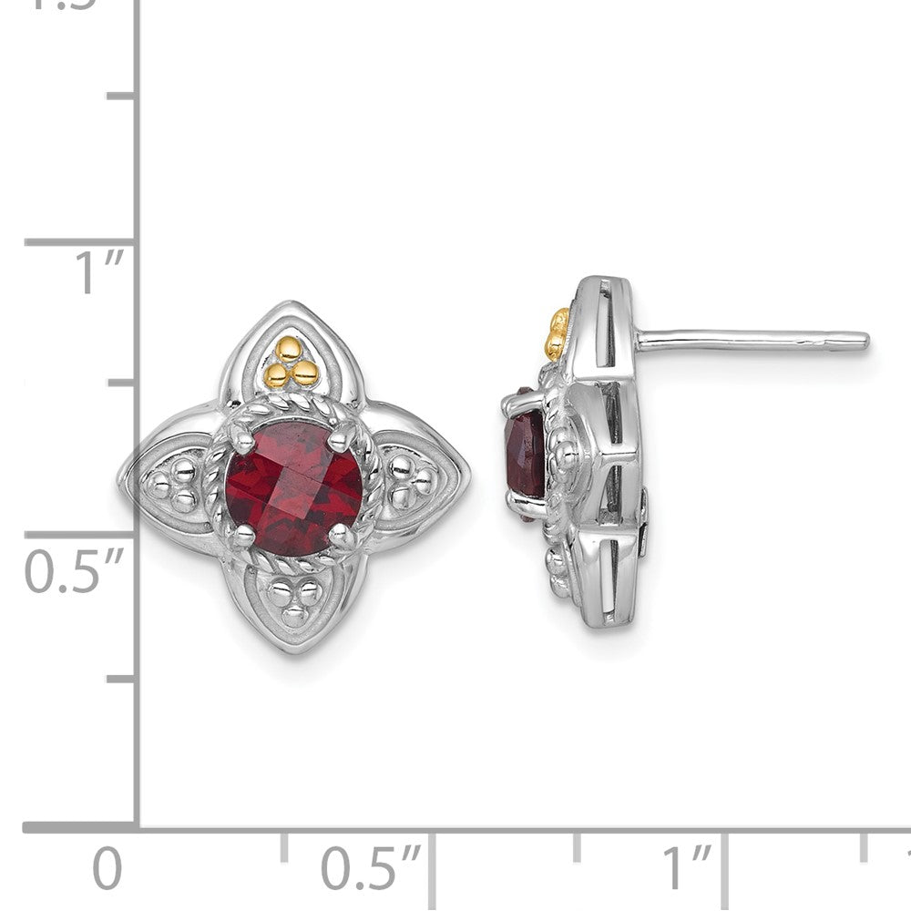 Sterling Silver RH-plated w/14k Accent Garnet Flower Post Earrings