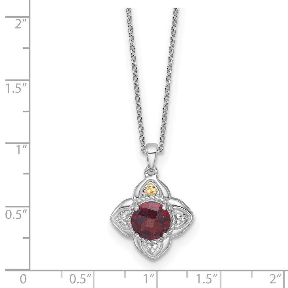 Sterling Silver RH-plated w/14k Accent Garnet Flower Necklace