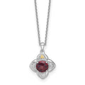 Sterling Silver RH-plated w/14k Accent Garnet Flower Necklace