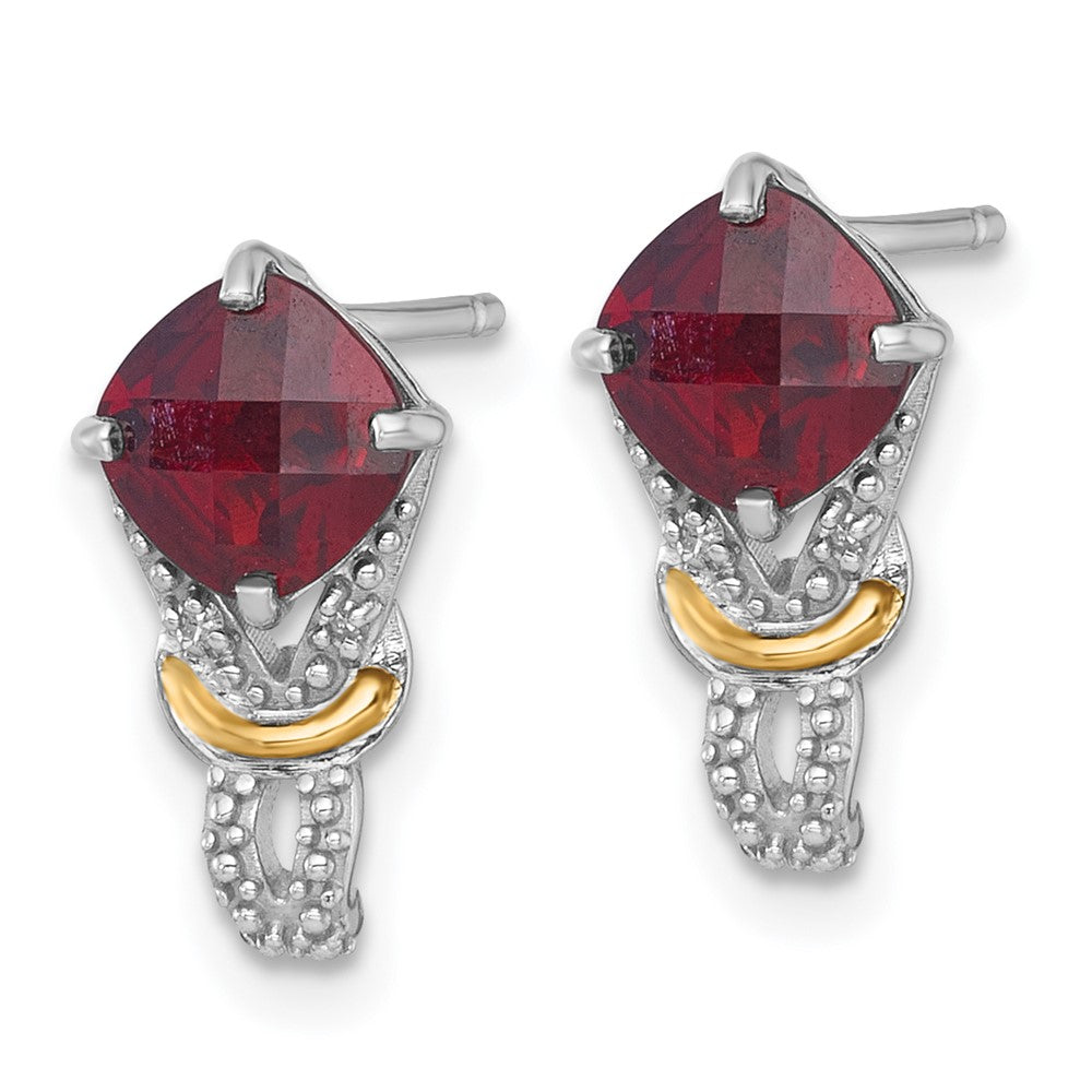 Sterling Silver RH-plated w/14k Accent Garnet and Dia Post Earrings