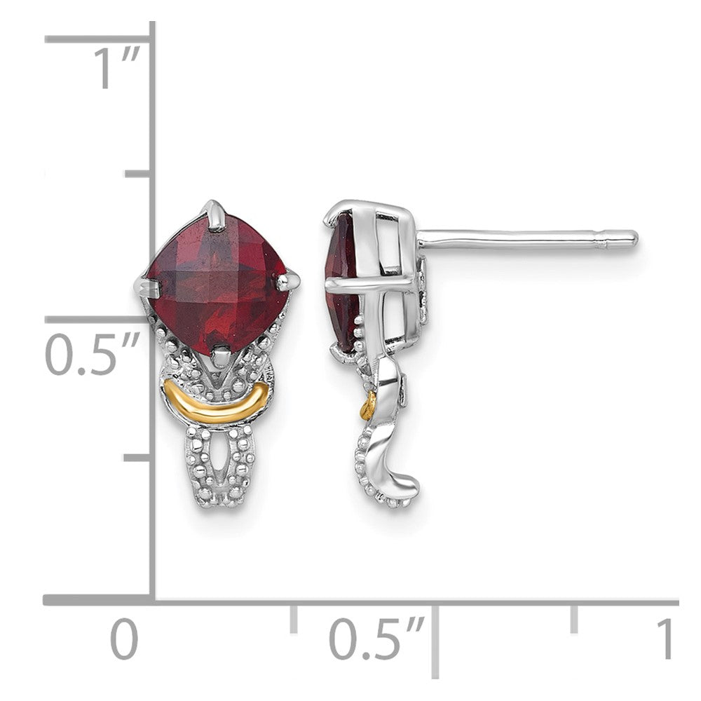 Sterling Silver RH-plated w/14k Accent Garnet and Dia Post Earrings