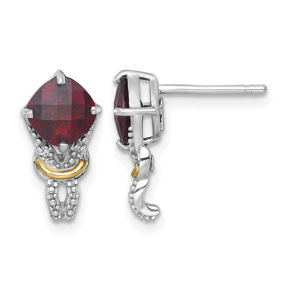 Sterling Silver RH-plated w/14k Accent Garnet and Dia Post Earrings