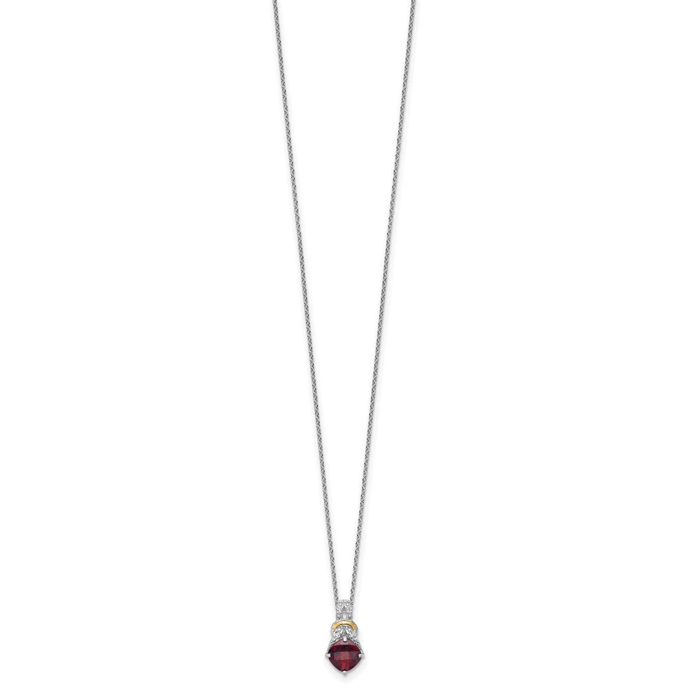 SS RH-plated w/ 14k Accent Garnet and Dia Necklace
