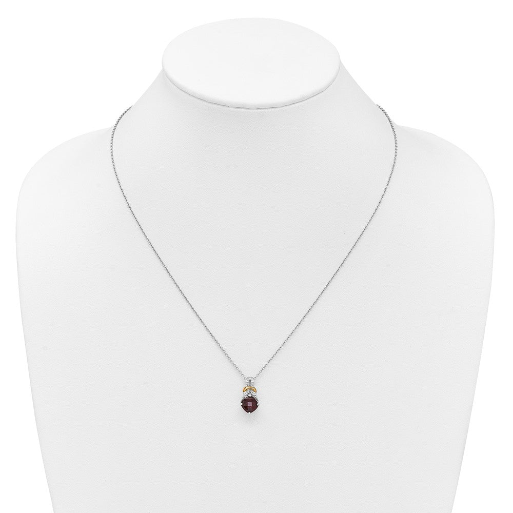 SS RH-plated w/ 14k Accent Garnet and Dia Necklace