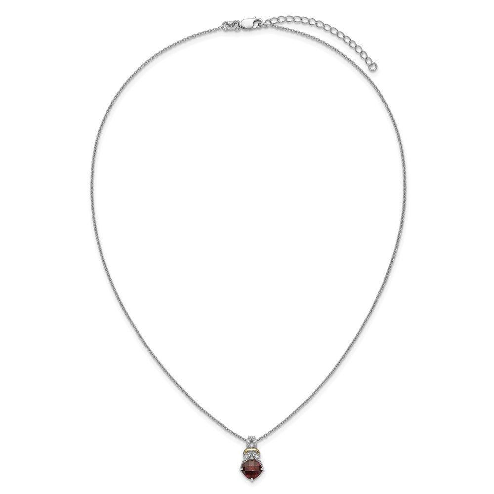 SS RH-plated w/ 14k Accent Garnet and Dia Necklace