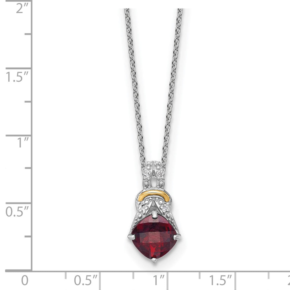 SS RH-plated w/ 14k Accent Garnet and Dia Necklace