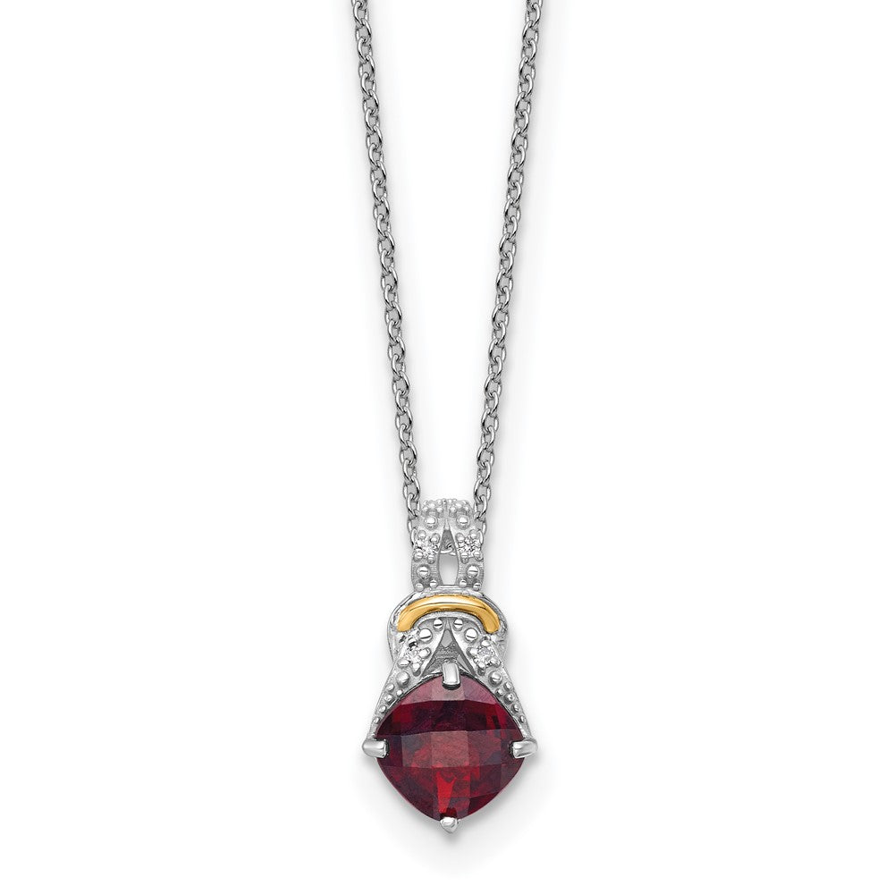 SS RH-plated w/ 14k Accent Garnet and Dia Necklace