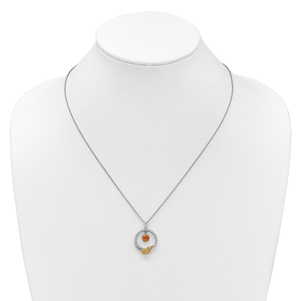 SS RH-plated w/ 14k Accent Twisted Citrine Leaf Circle Necklace