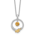 SS RH-plated w/ 14k Accent Twisted Citrine Leaf Circle Necklace