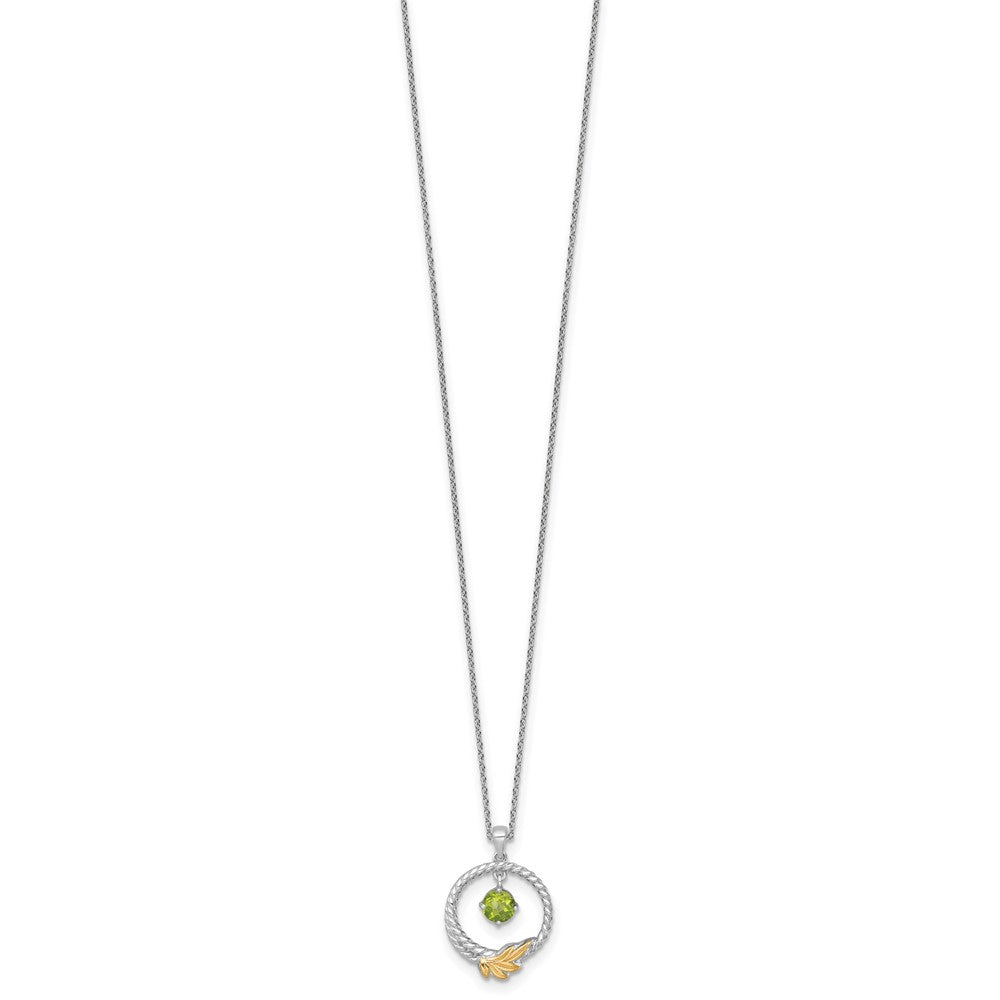 SS RH-plated w/ 14k Accent Twisted Peridot Leaf Circle Necklace