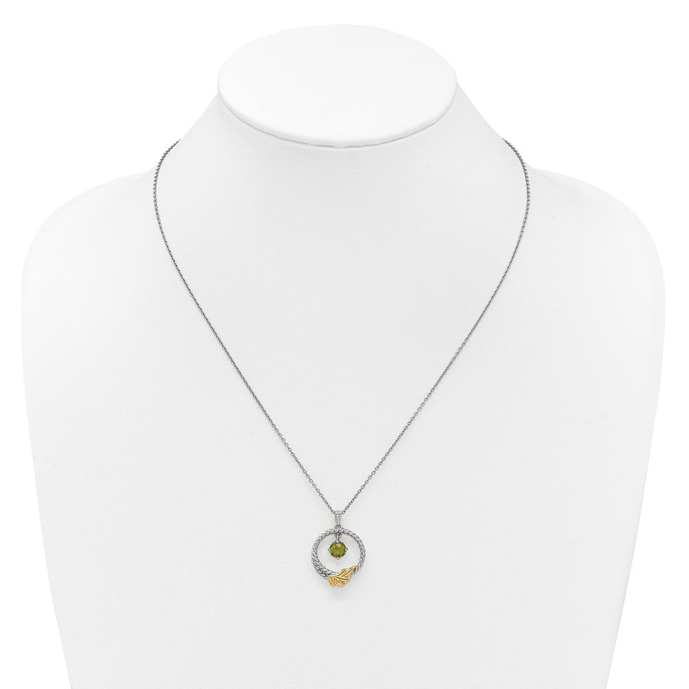 SS RH-plated w/ 14k Accent Twisted Peridot Leaf Circle Necklace