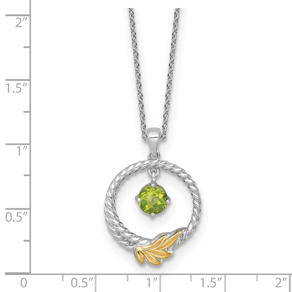 SS RH-plated w/ 14k Accent Twisted Peridot Leaf Circle Necklace