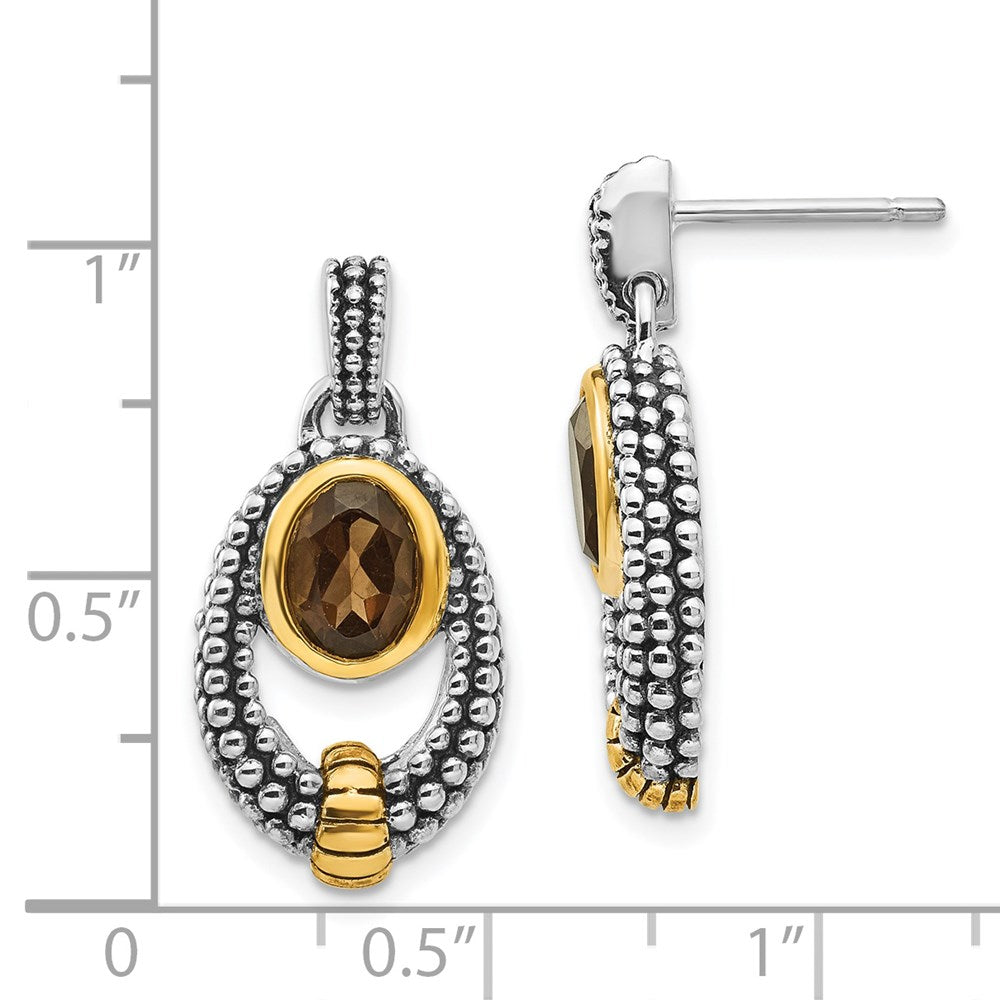 Sterling Silver w/Gold-tone Flash Gold-plated Smoky Quartz Earrings