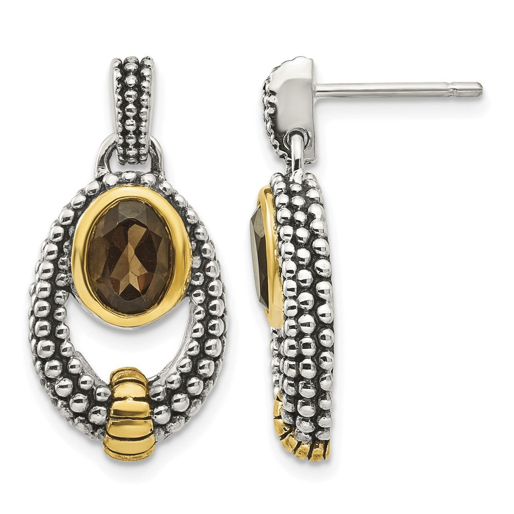 Sterling Silver w/Gold-tone Flash Gold-plated Smoky Quartz Earrings