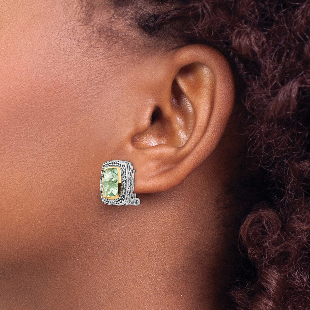 Sterling Silver Antiqued w/14k Green Quartz Earrings