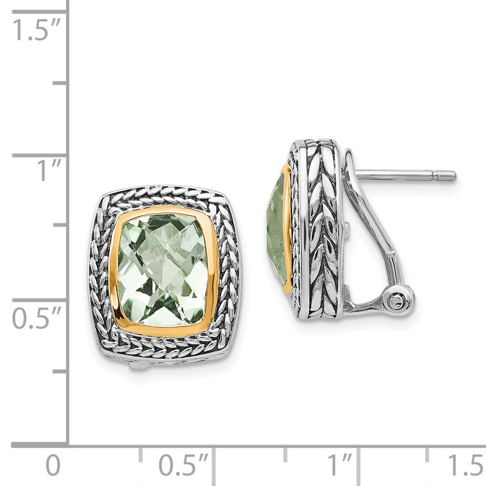 Sterling Silver Antiqued w/14k Green Quartz Earrings