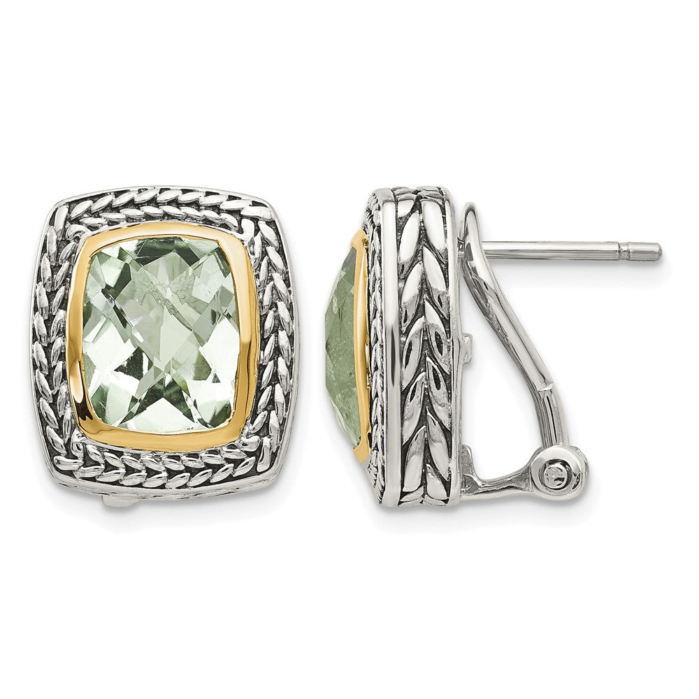 Sterling Silver Antiqued w/14k Green Quartz Earrings