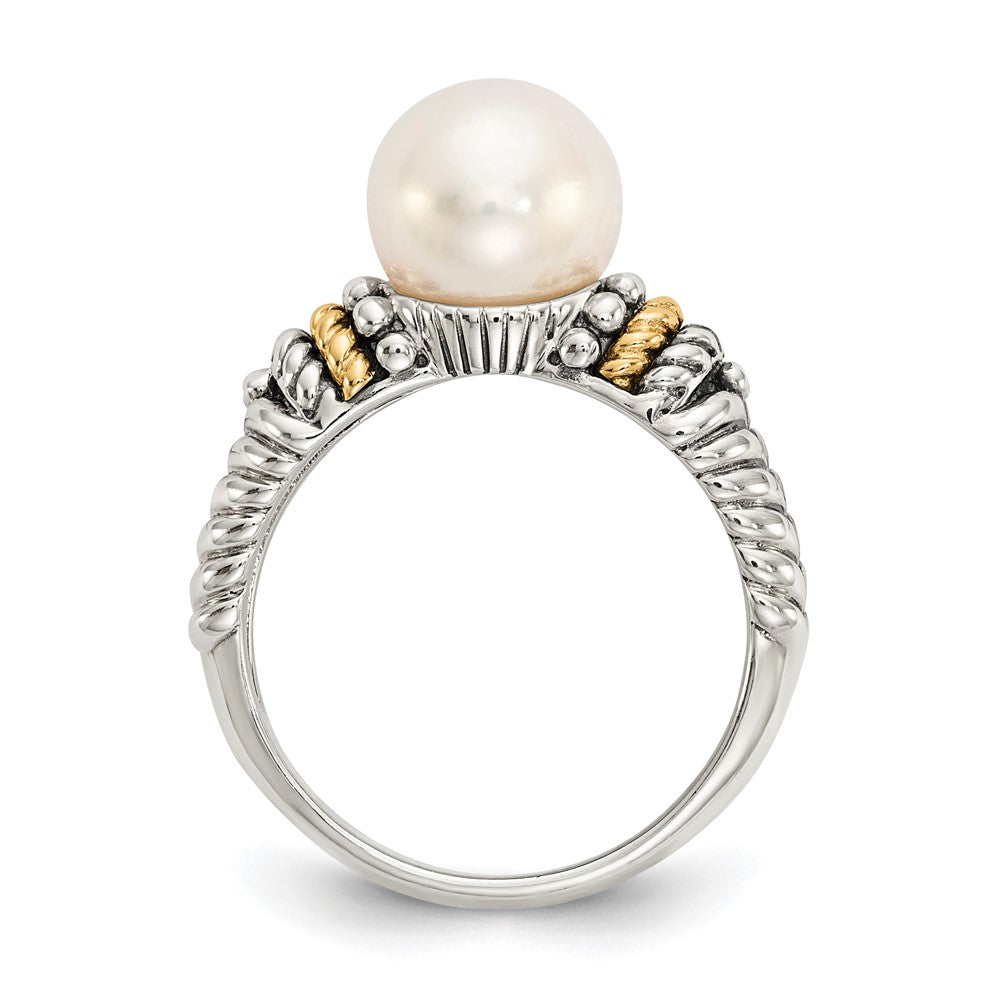 Sterling Silver Antiqued w/14k 8mm FW Cultured Pearl Ring