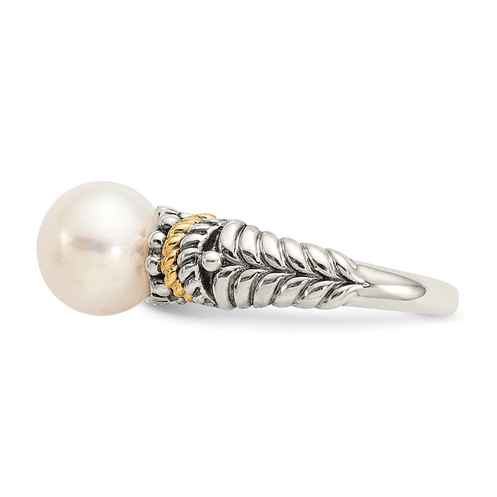 Sterling Silver Antiqued w/14k 8mm FW Cultured Pearl Ring