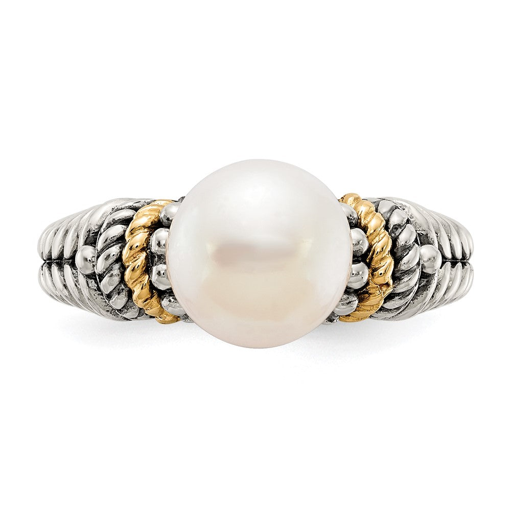 Sterling Silver Antiqued w/14k 8mm FW Cultured Pearl Ring