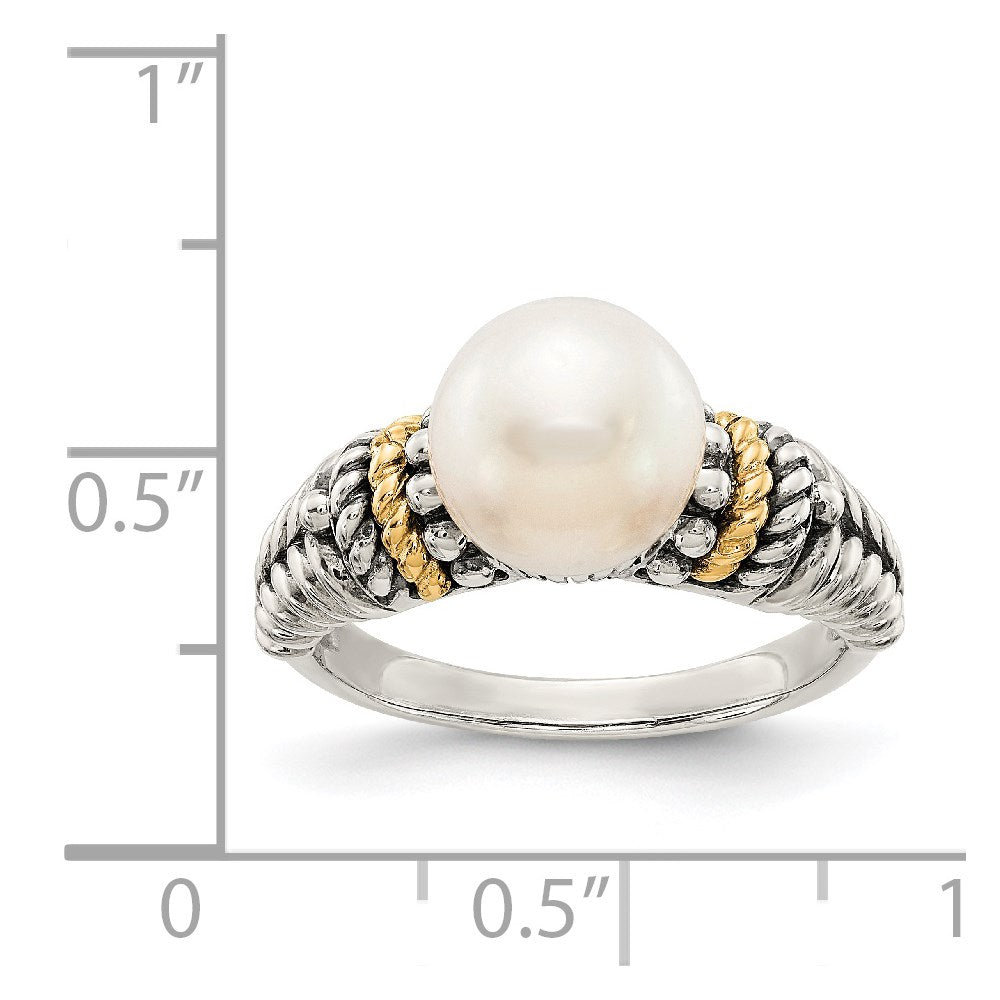 Sterling Silver Antiqued w/14k 8mm FW Cultured Pearl Ring