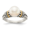 Sterling Silver Antiqued w/14k 8mm FW Cultured Pearl Ring