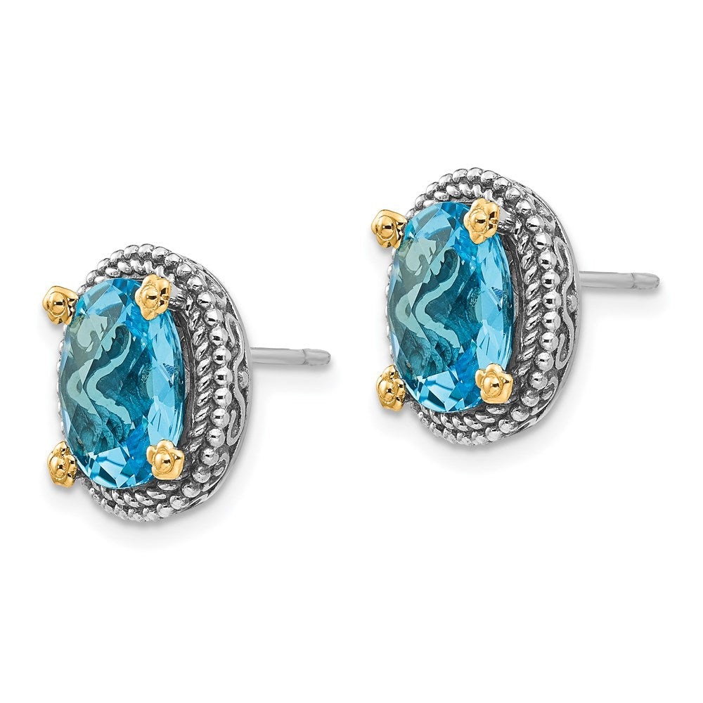 Sterling Silver Antiqued w/14k Swiss Blue Topaz Earrings