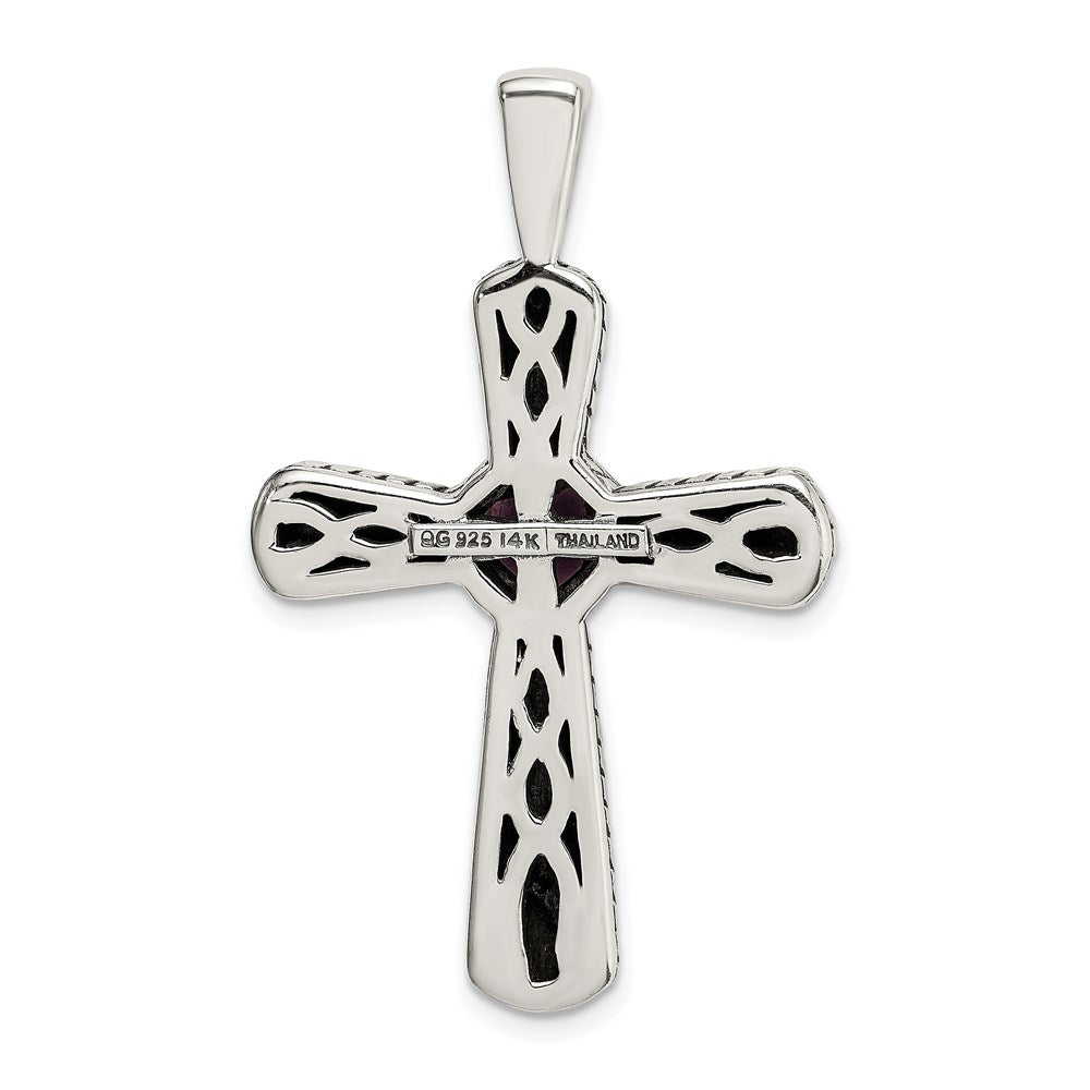 Sterling Silver Antiqued w/14k Amethyst Cross Necklace