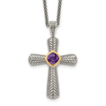 Sterling Silver Antiqued w/14k Amethyst Cross Necklace