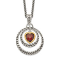 Sterling Silver w/Gold-tone Flash Gold-plated Garnet Heart Necklace
