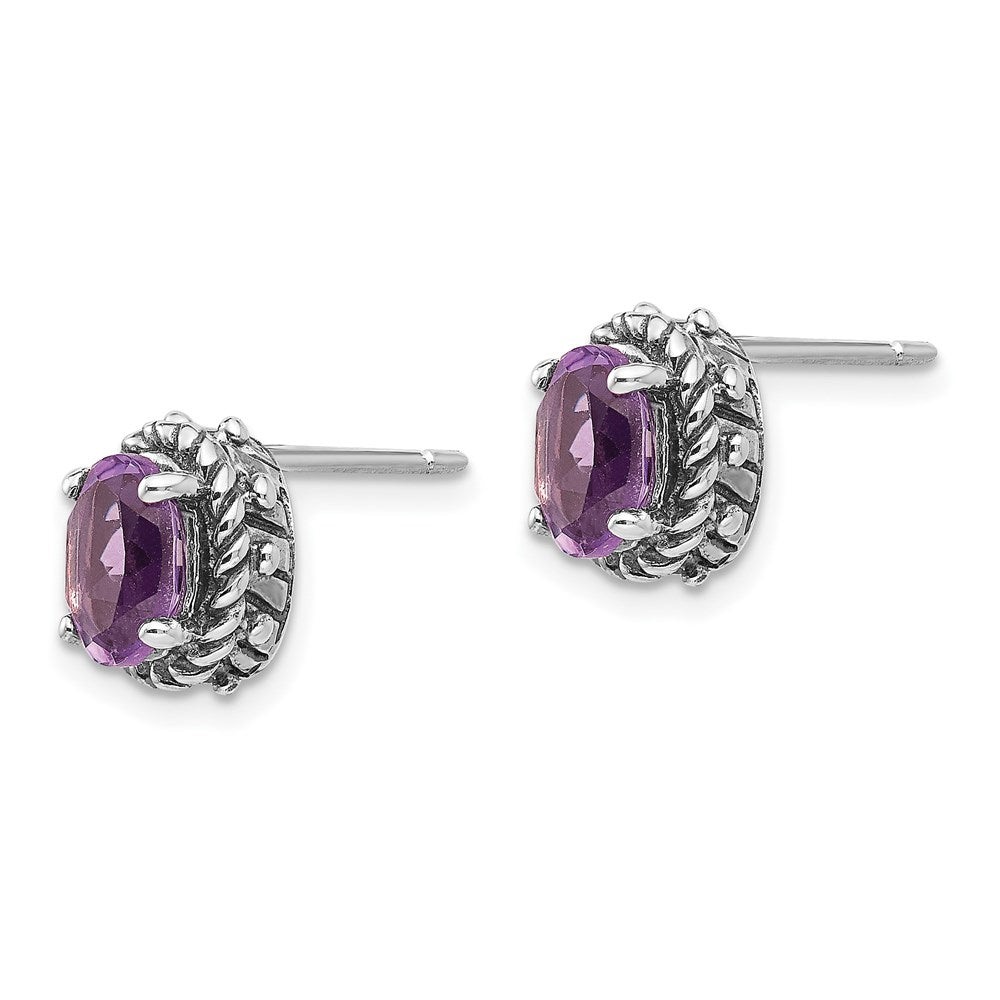 Sterling Silver Antiqued Amethyst Earrings