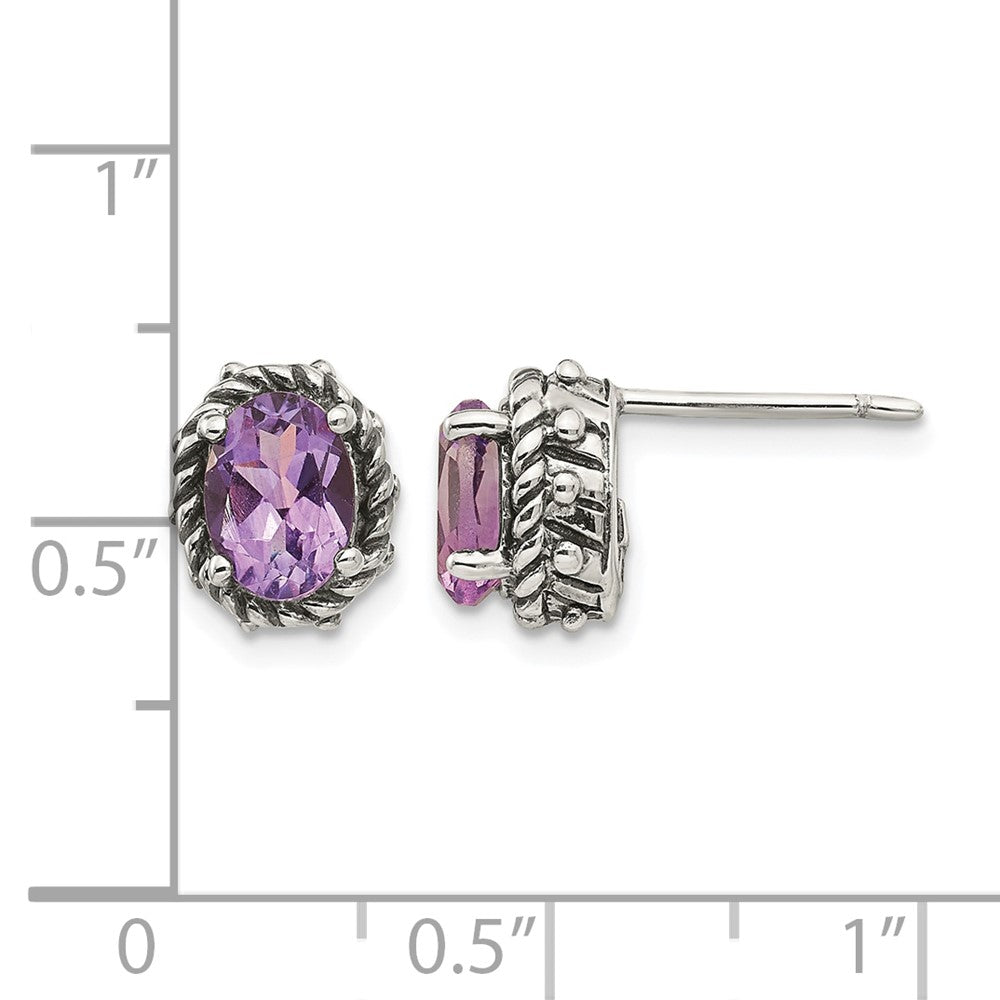 Sterling Silver Antiqued Amethyst Earrings
