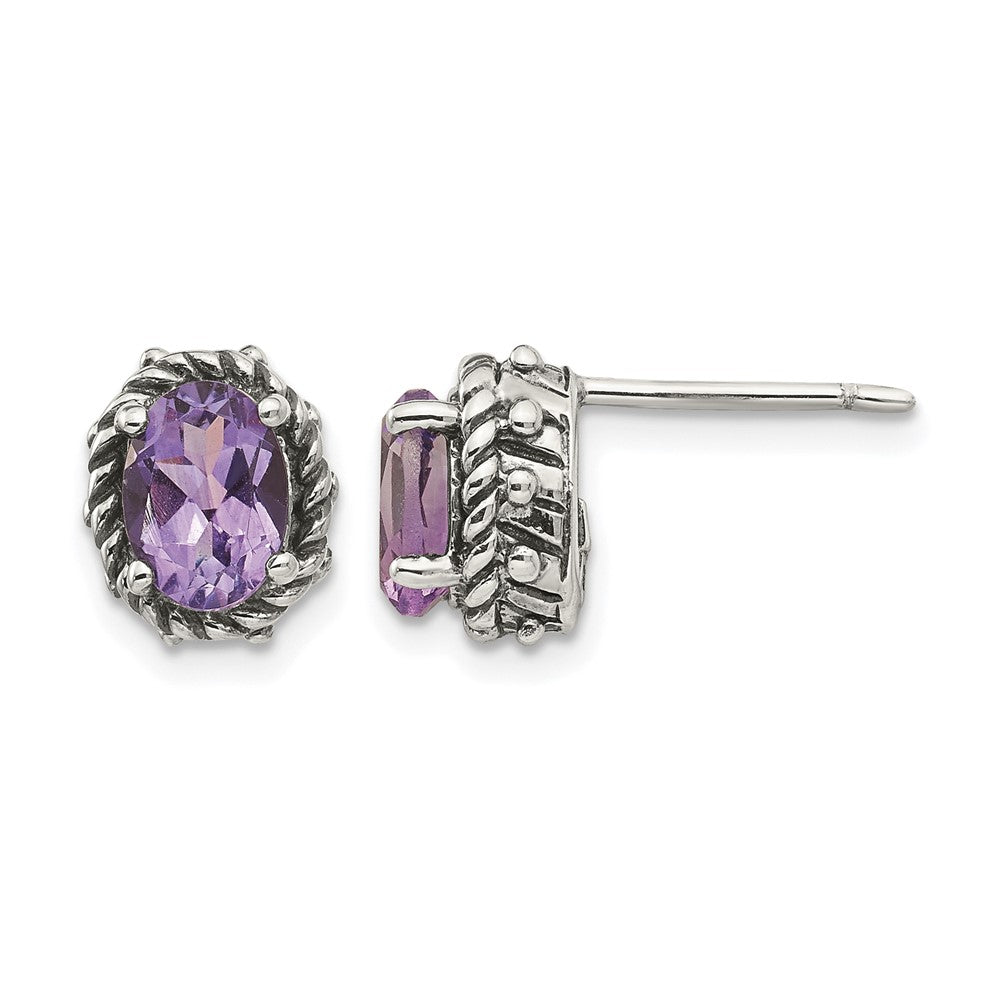 Sterling Silver Antiqued Amethyst Earrings