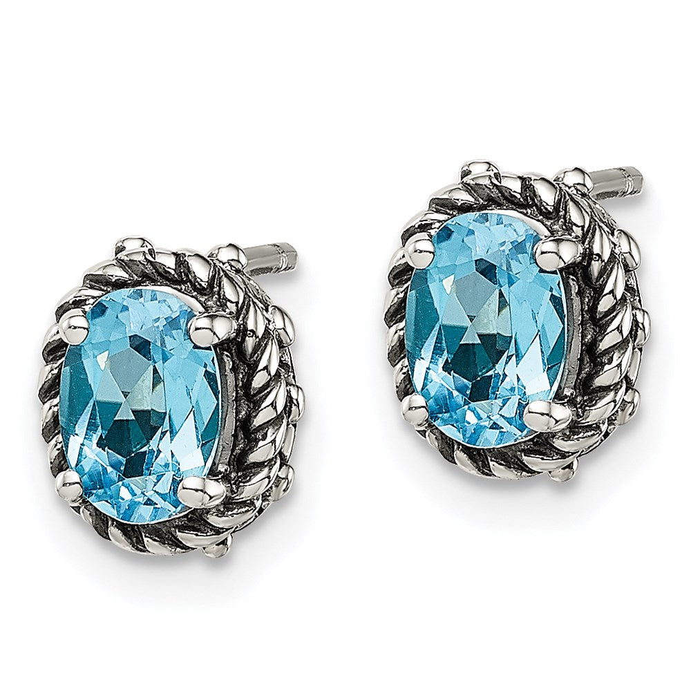 Sterling Silver Blue Topaz Antiqued Earrings