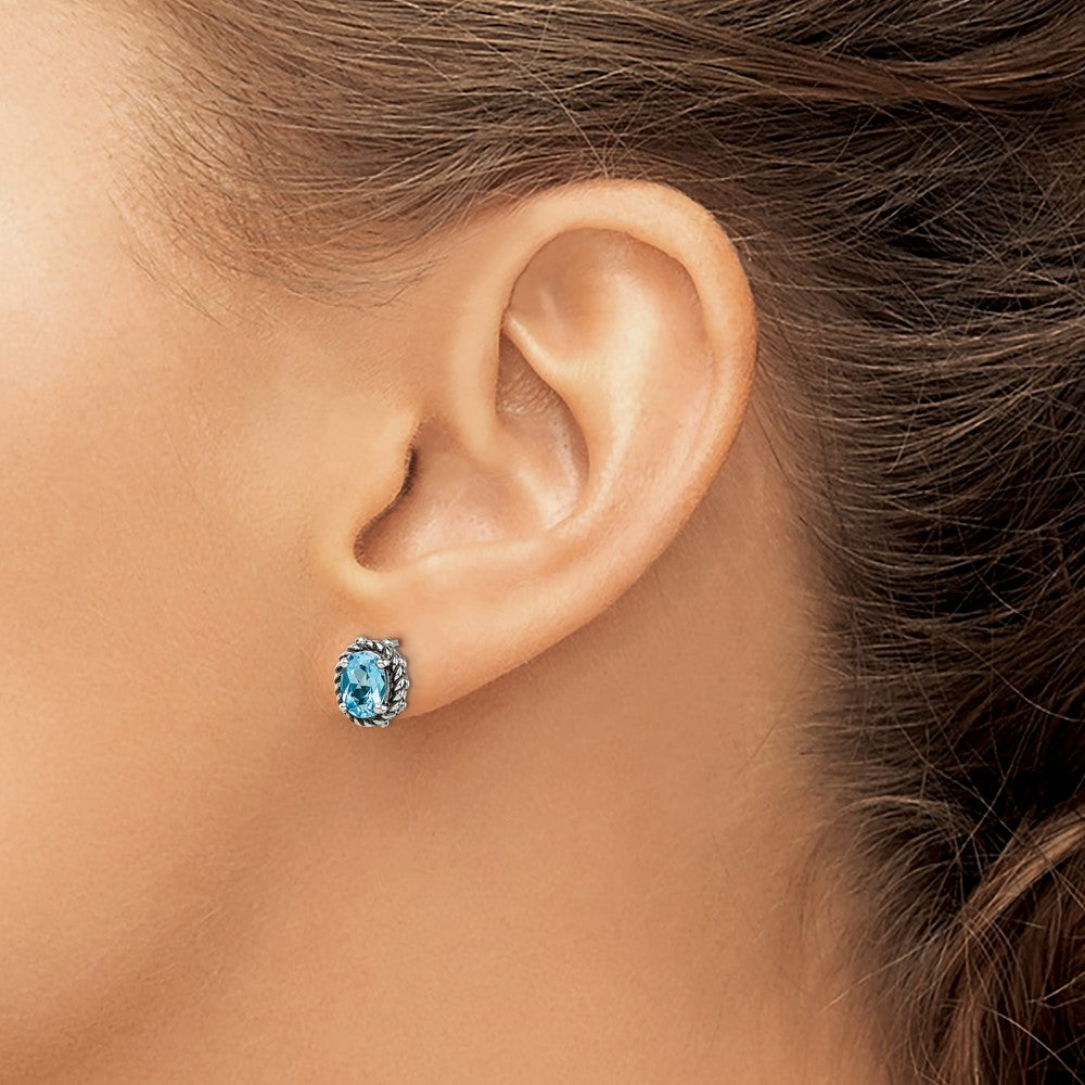 Sterling Silver Blue Topaz Antiqued Earrings