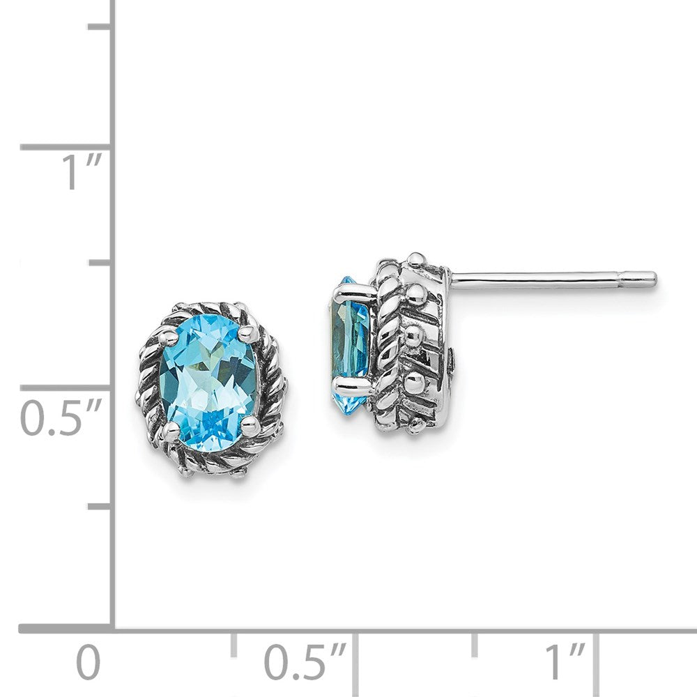 Sterling Silver Blue Topaz Antiqued Earrings