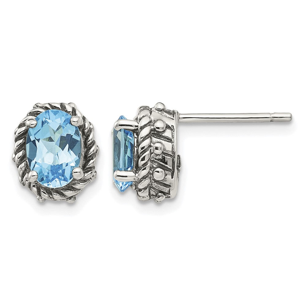 Sterling Silver Blue Topaz Antiqued Earrings