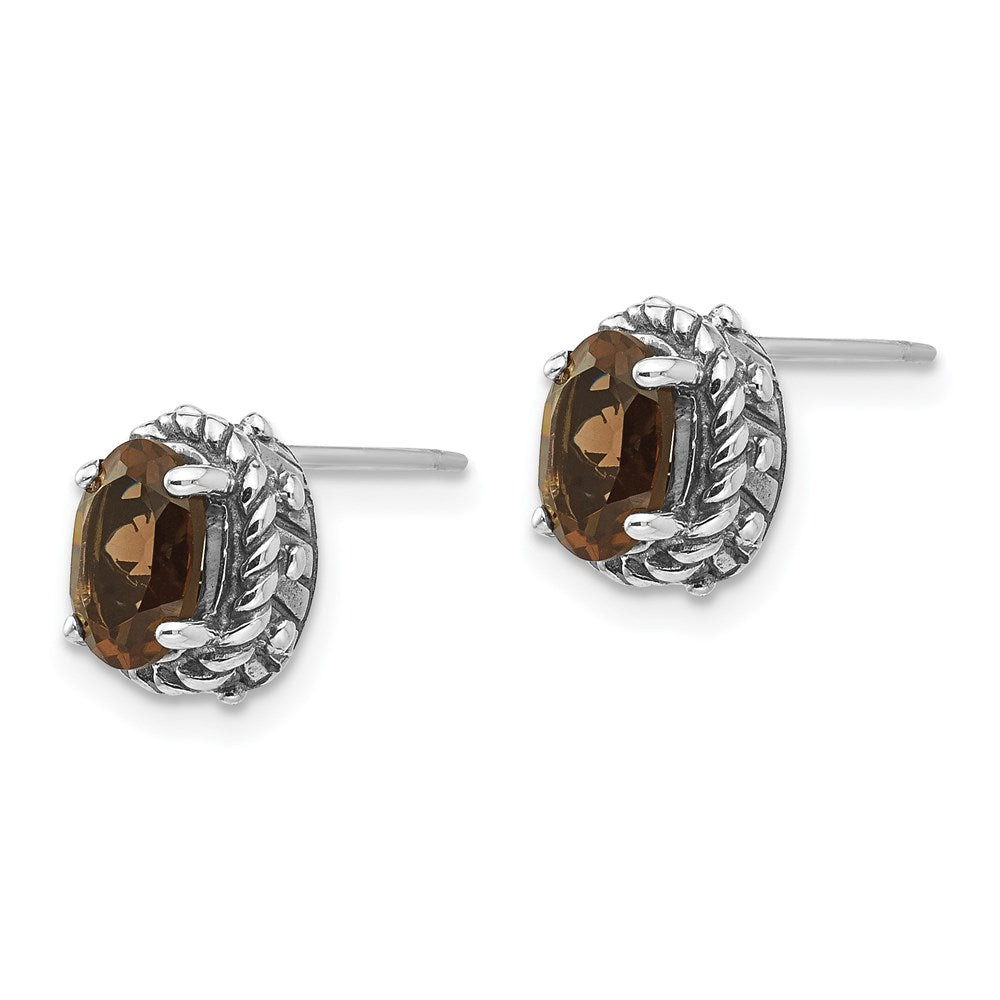Sterling Silver Antiqued Smoky Quartz Earrings