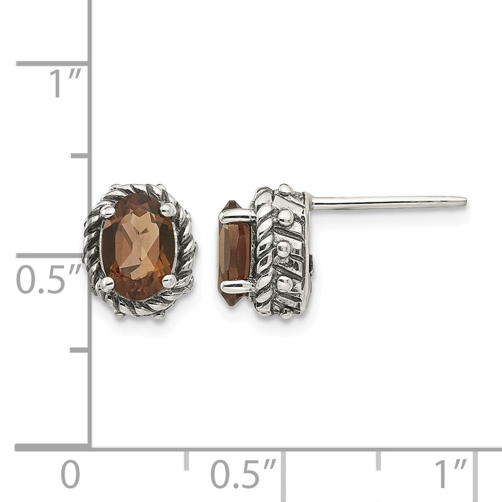 Sterling Silver Antiqued Smoky Quartz Earrings